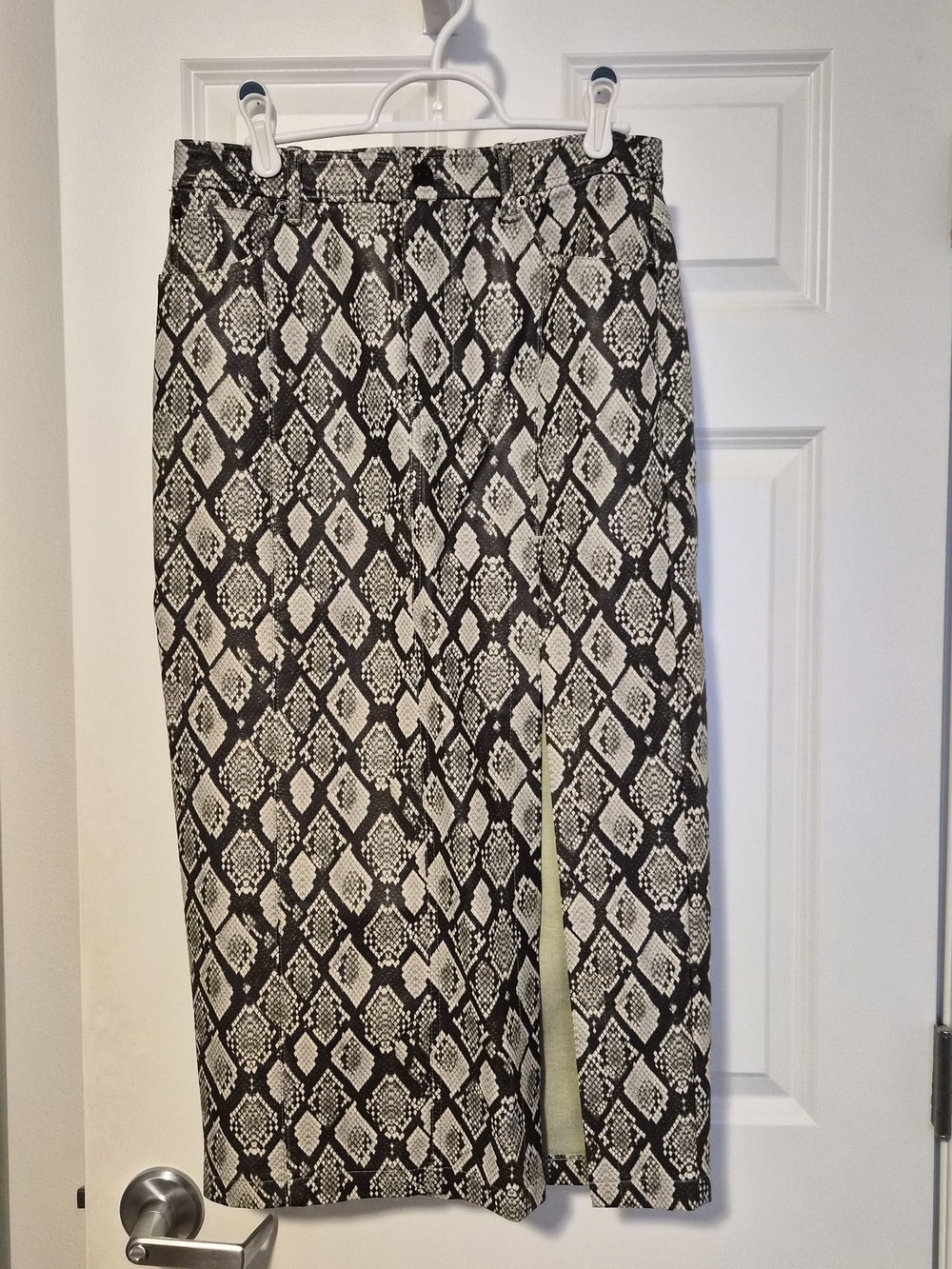 Free People Black and White Snake-Print Vegan Leather Midi Skirt